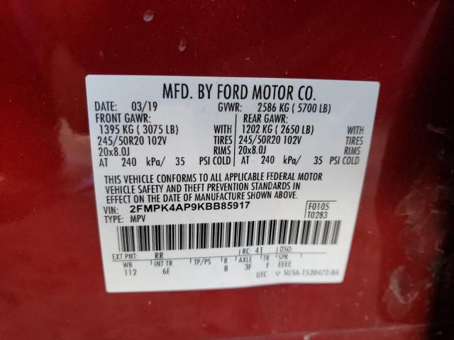 Photo 9 VIN: 2FMPK4AP9KBB85917 - FORD EDGE ST 