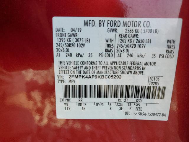 Photo 12 VIN: 2FMPK4AP9KBC05292 - FORD EDGE 