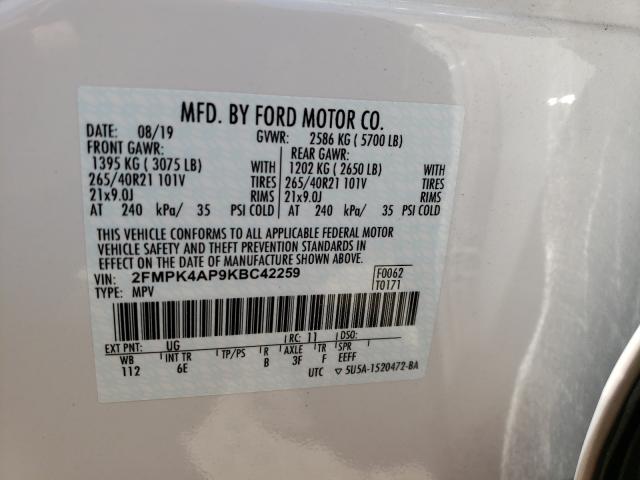 Photo 9 VIN: 2FMPK4AP9KBC42259 - FORD EDGE 