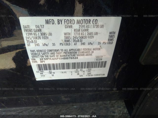 Photo 8 VIN: 2FMPK4APXHBB76524 - FORD EDGE 