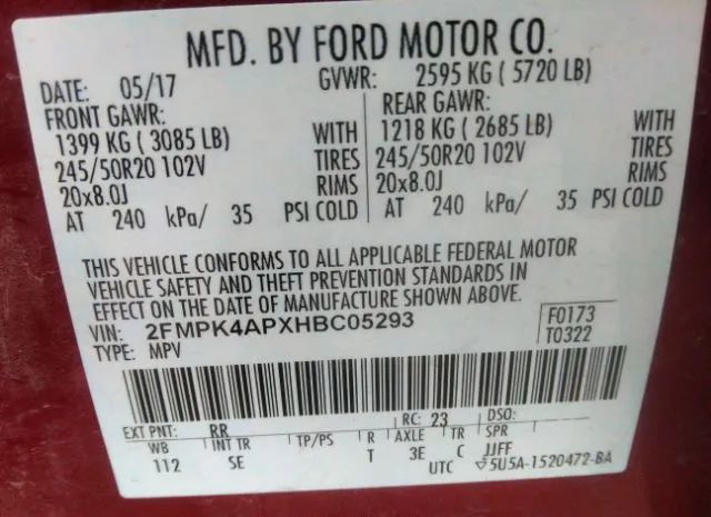 Photo 8 VIN: 2FMPK4APXHBC05293 - FORD EDGE 