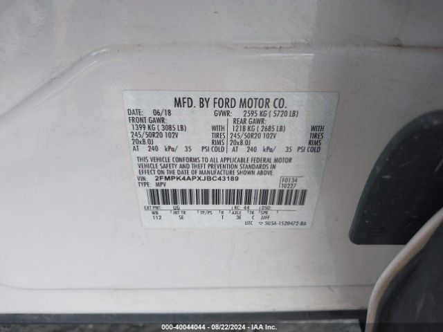 Photo 8 VIN: 2FMPK4APXJBC43189 - FORD EDGE 