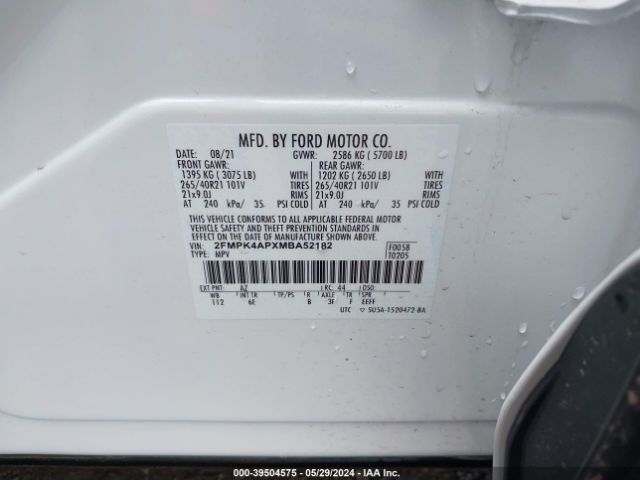 Photo 8 VIN: 2FMPK4APXMBA52182 - FORD EDGE 