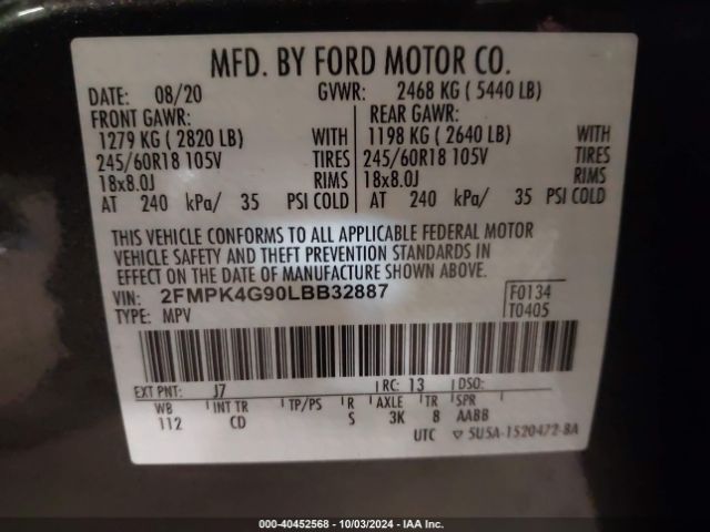 Photo 8 VIN: 2FMPK4G90LBB32887 - FORD EDGE 