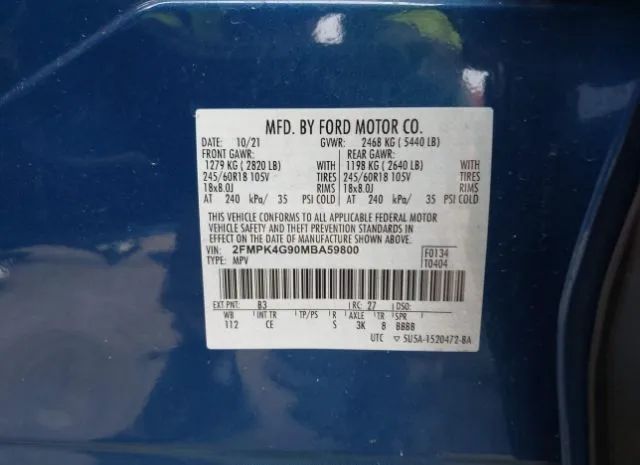 Photo 8 VIN: 2FMPK4G90MBA59800 - FORD EDGE 