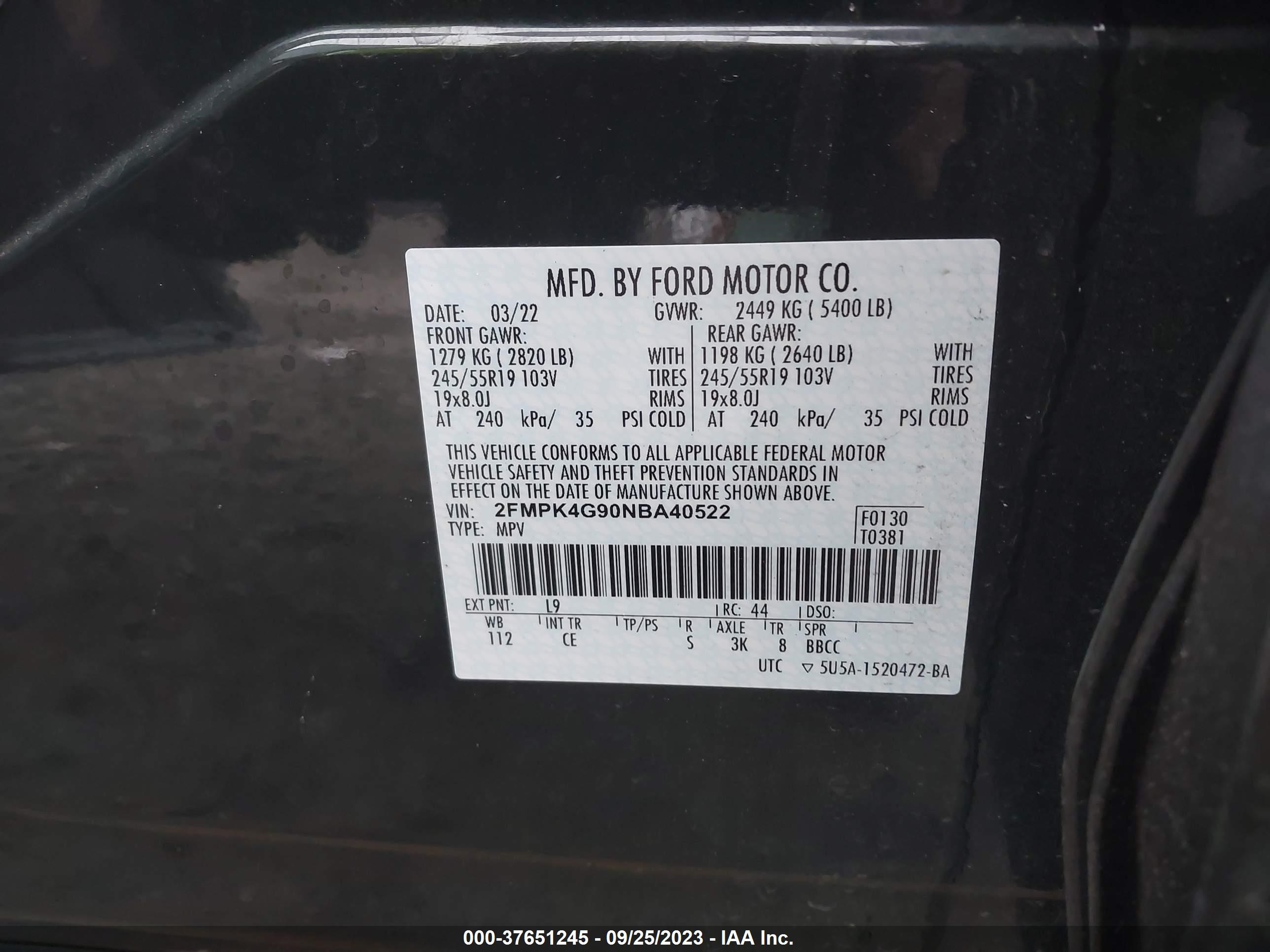 Photo 8 VIN: 2FMPK4G90NBA40522 - FORD EDGE 