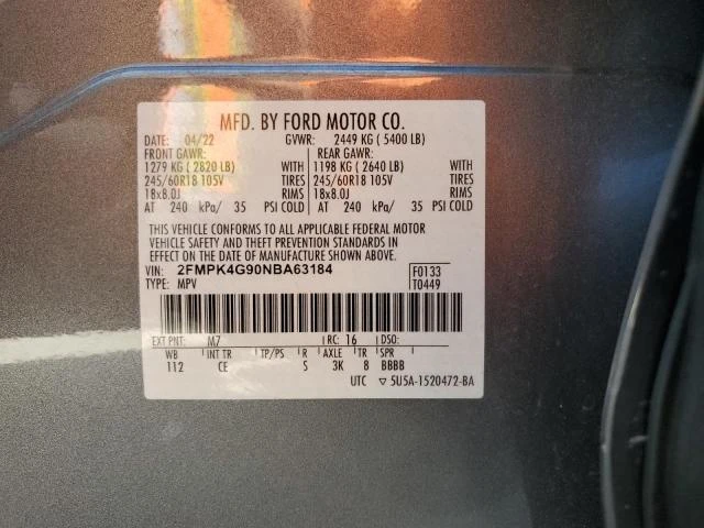 Photo 11 VIN: 2FMPK4G90NBA63184 - FORD EDGE SE 