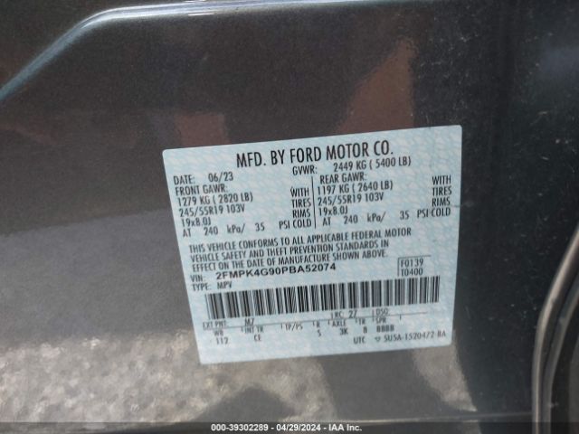 Photo 8 VIN: 2FMPK4G90PBA52074 - FORD EDGE 