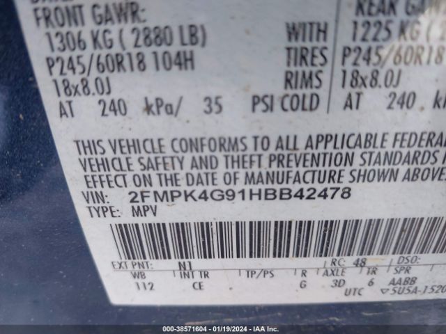 Photo 8 VIN: 2FMPK4G91HBB42478 - FORD EDGE 