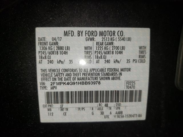 Photo 9 VIN: 2FMPK4G91HBB93978 - FORD EDGE SE 