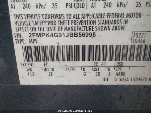 Photo 8 VIN: 2FMPK4G91JBB56998 - FORD EDGE 