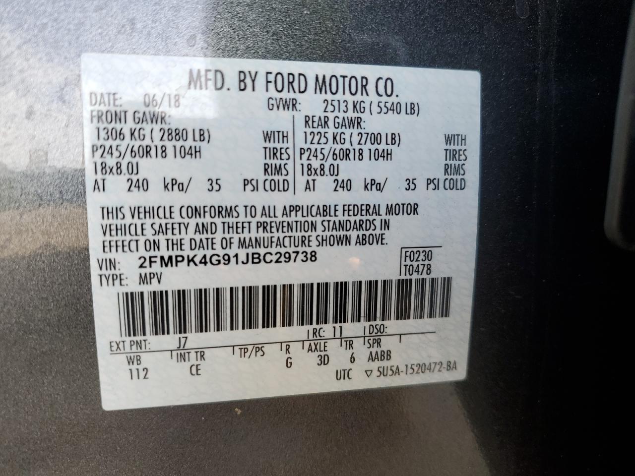 Photo 11 VIN: 2FMPK4G91JBC29738 - FORD EDGE 