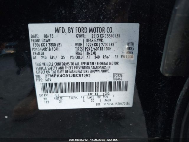 Photo 8 VIN: 2FMPK4G91JBC61363 - FORD EDGE 