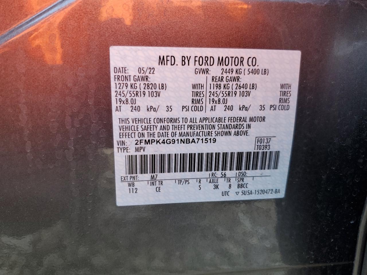 Photo 12 VIN: 2FMPK4G91NBA71519 - FORD EDGE 