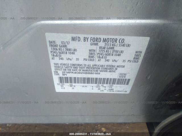 Photo 8 VIN: 2FMPK4G92HBB80169 - FORD EDGE 