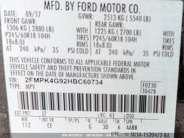 Photo 8 VIN: 2FMPK4G92HBC60734 - FORD EDGE 