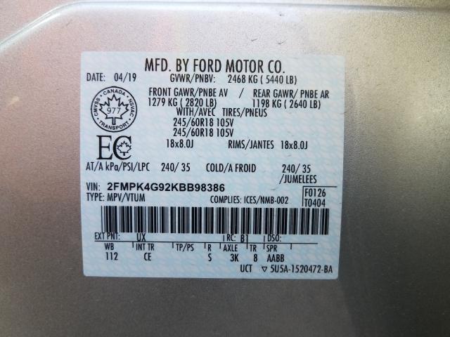 Photo 9 VIN: 2FMPK4G92KBB98386 - FORD EDGE SE 