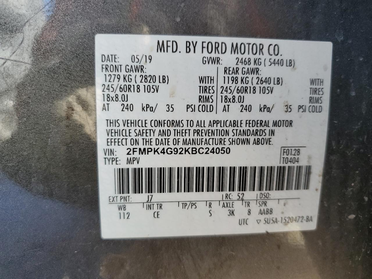 Photo 11 VIN: 2FMPK4G92KBC24050 - FORD EDGE 