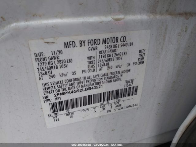 Photo 8 VIN: 2FMPK4G92LBB43521 - FORD EDGE 