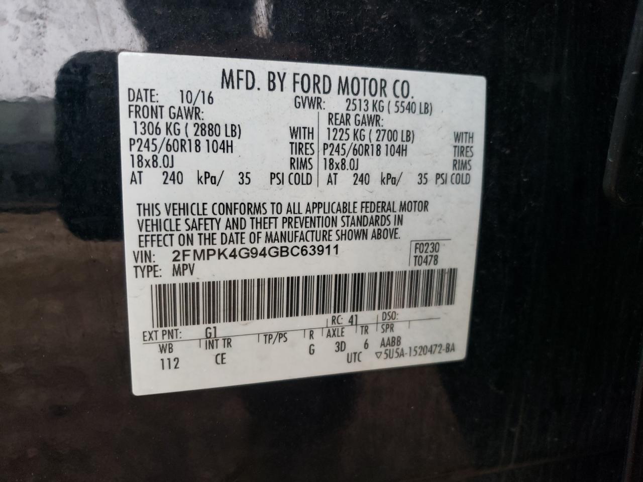 Photo 12 VIN: 2FMPK4G94GBC63911 - FORD EDGE 