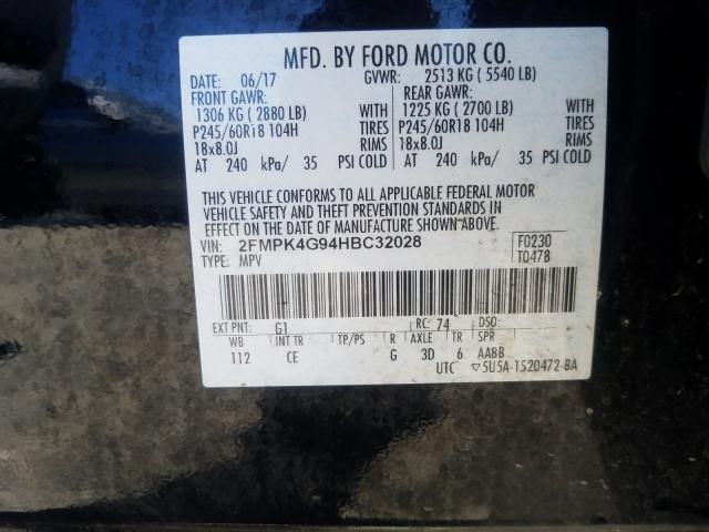 Photo 9 VIN: 2FMPK4G94HBC32028 - FORD EDGE SE 