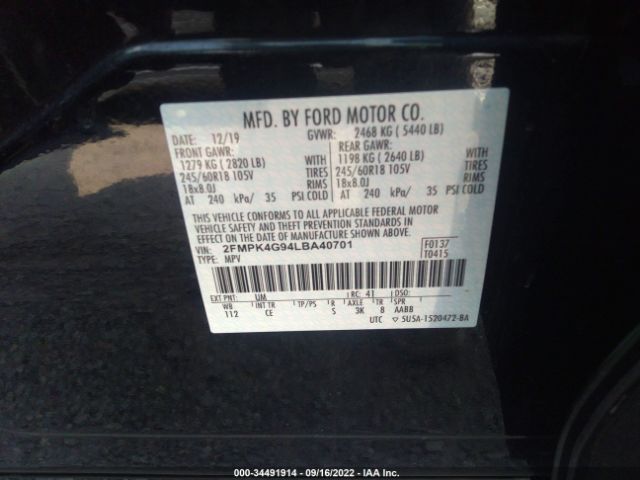 Photo 8 VIN: 2FMPK4G94LBA40701 - FORD EDGE 