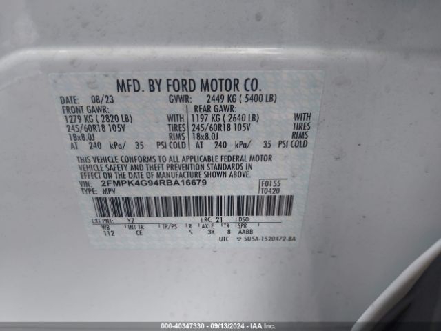 Photo 8 VIN: 2FMPK4G94RBA16679 - FORD EDGE 