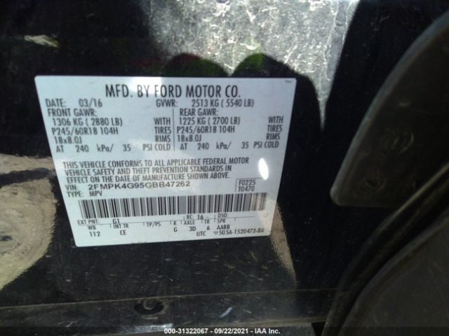 Photo 8 VIN: 2FMPK4G95GBB47262 - FORD EDGE 