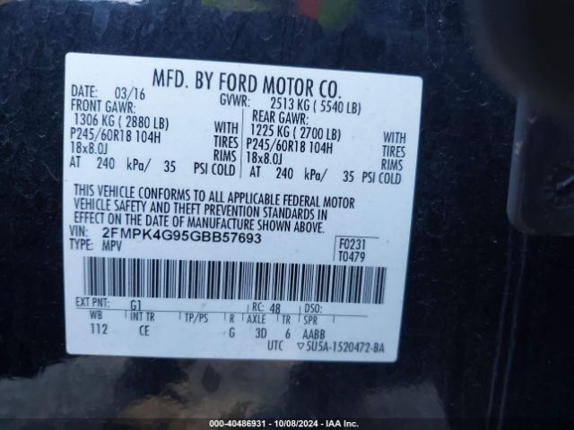 Photo 8 VIN: 2FMPK4G95GBB57693 - FORD EDGE 