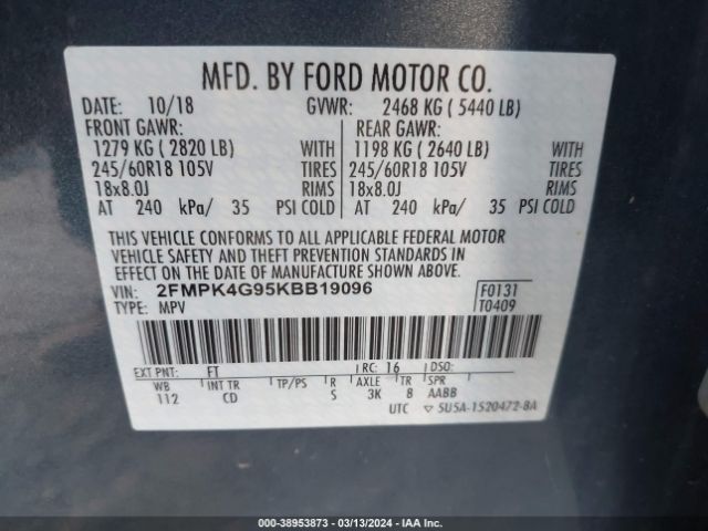 Photo 8 VIN: 2FMPK4G95KBB19096 - FORD EDGE 