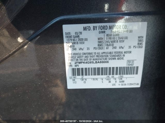 Photo 8 VIN: 2FMPK4G95LBA86666 - FORD EDGE 