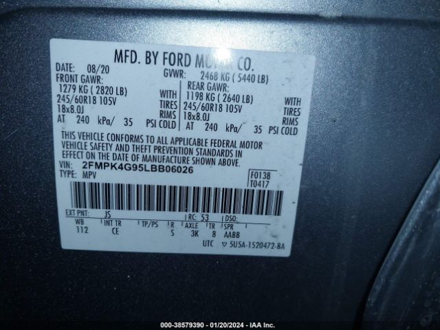 Photo 8 VIN: 2FMPK4G95LBB06026 - FORD EDGE 