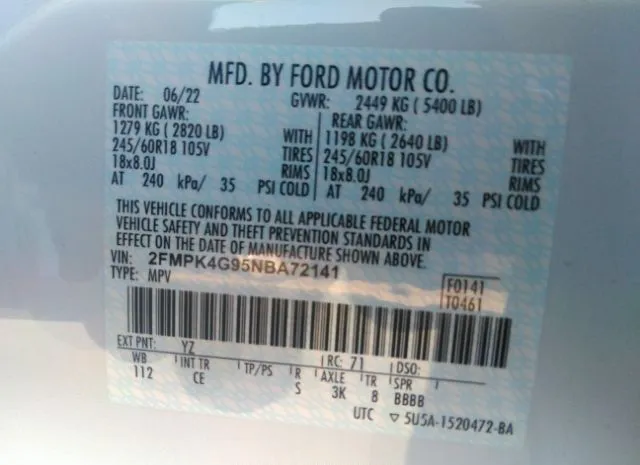 Photo 8 VIN: 2FMPK4G95NBA72141 - FORD EDGE 