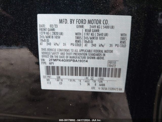 Photo 8 VIN: 2FMPK4G95PBA19314 - FORD EDGE 