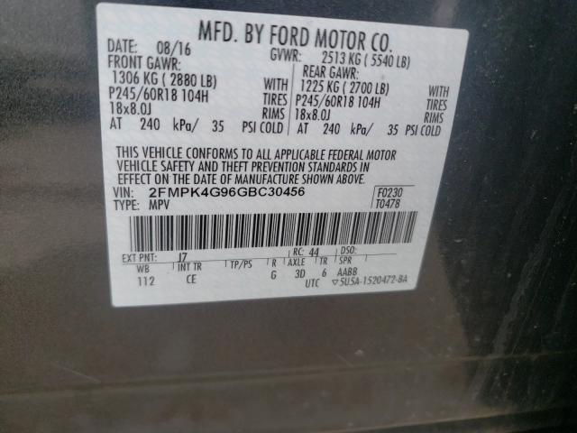 Photo 9 VIN: 2FMPK4G96GBC30456 - FORD EDGE SE 