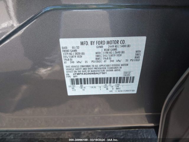 Photo 8 VIN: 2FMPK4G96NBA27581 - FORD EDGE 