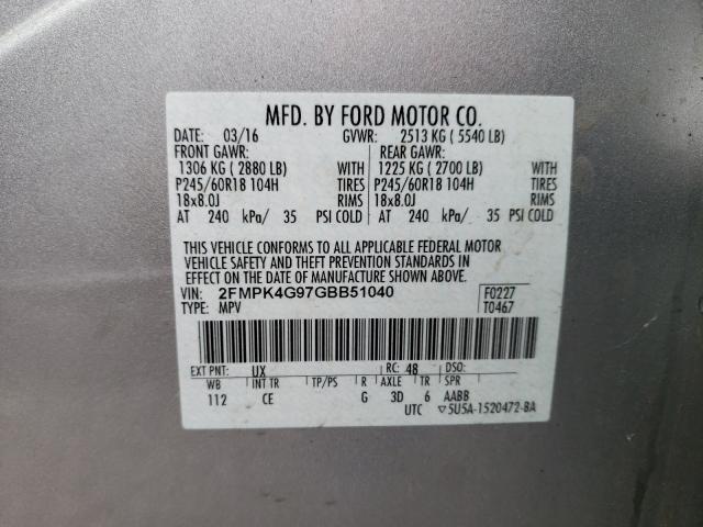 Photo 9 VIN: 2FMPK4G97GBB51040 - FORD EDGE SE 