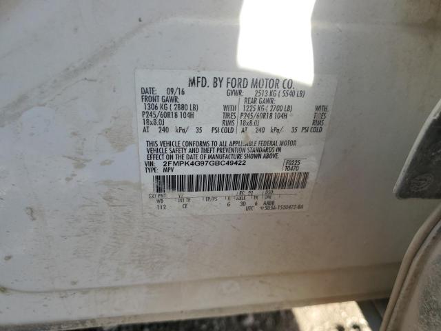 Photo 12 VIN: 2FMPK4G97GBC49422 - FORD EDGE SE 