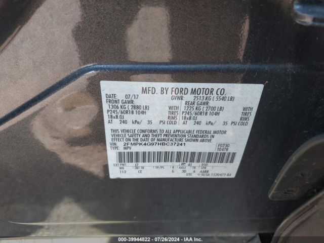 Photo 8 VIN: 2FMPK4G97HBC37241 - FORD EDGE 