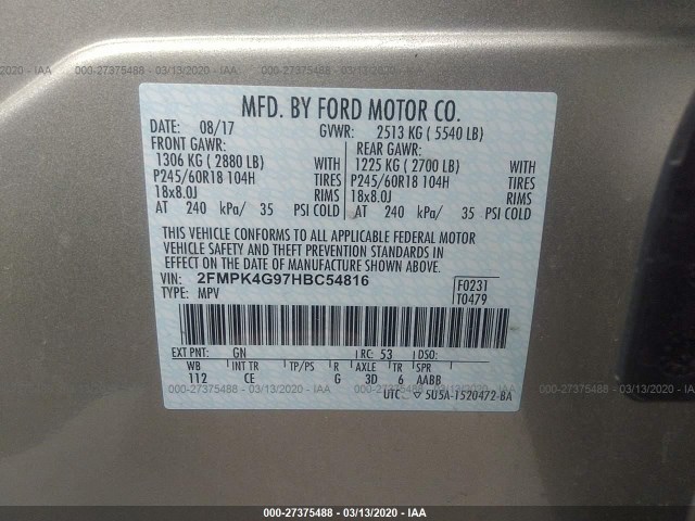 Photo 8 VIN: 2FMPK4G97HBC54816 - FORD EDGE 