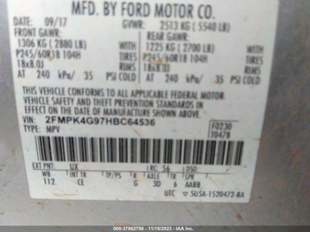 Photo 8 VIN: 2FMPK4G97HBC64536 - FORD EDGE 