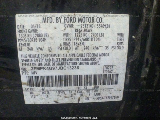 Photo 8 VIN: 2FMPK4G97JBC13236 - FORD EDGE 