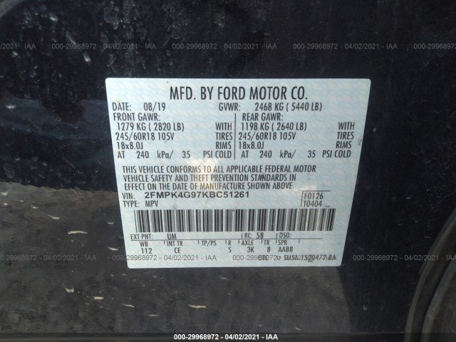 Photo 8 VIN: 2FMPK4G97KBC51261 - FORD EDGE 