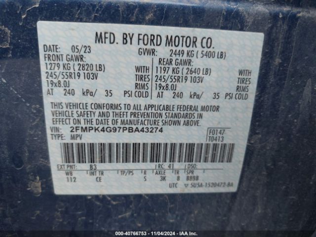 Photo 8 VIN: 2FMPK4G97PBA43274 - FORD EDGE 