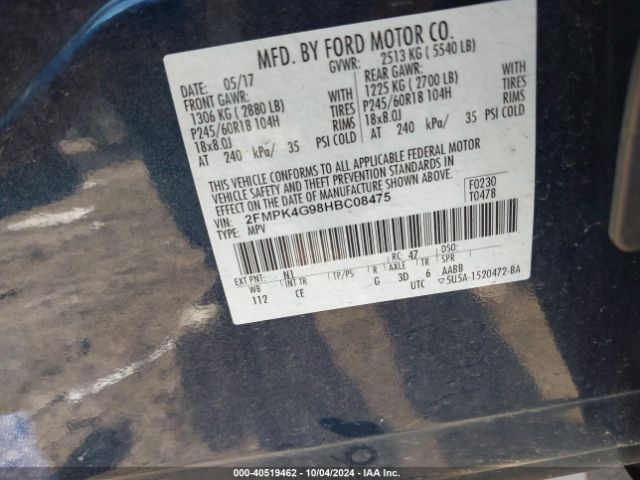 Photo 8 VIN: 2FMPK4G98HBC08475 - FORD EDGE 