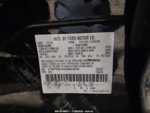 Photo 8 VIN: 2FMPK4G98JBB24839 - FORD EDGE 