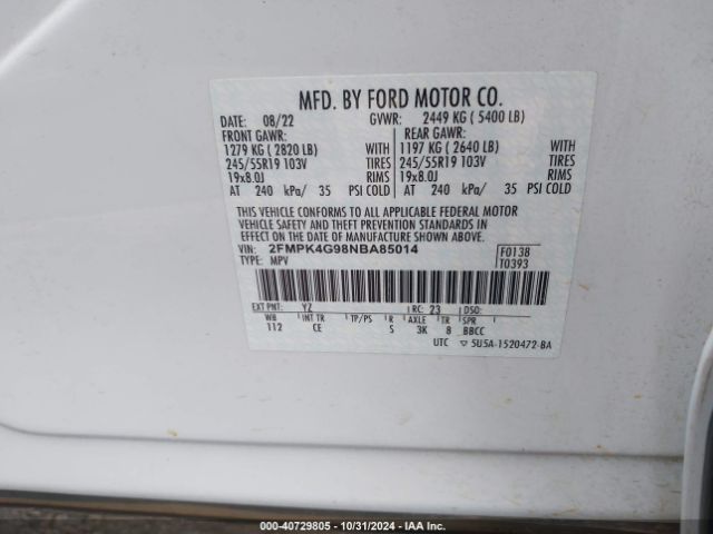 Photo 8 VIN: 2FMPK4G98NBA85014 - FORD EDGE 