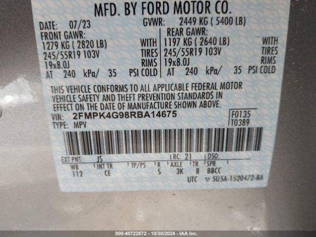 Photo 8 VIN: 2FMPK4G98RBA14675 - FORD EDGE 