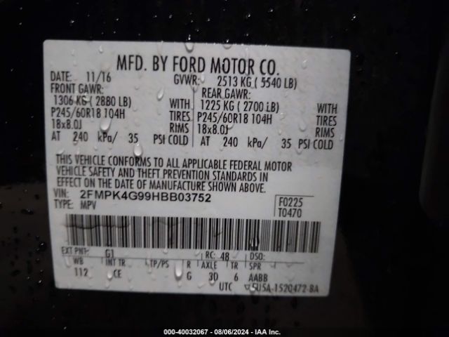 Photo 8 VIN: 2FMPK4G99HBB03752 - FORD EDGE 