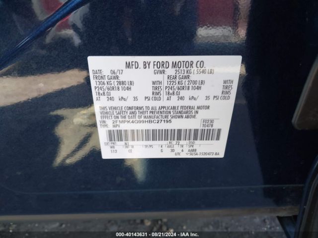 Photo 8 VIN: 2FMPK4G99HBC27195 - FORD EDGE 